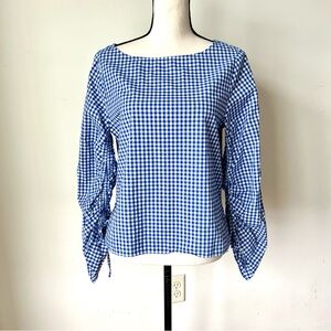 GAP Lightweight Preppy Cotton Gingham Ruched Sleeve Blouse—SZ. Small